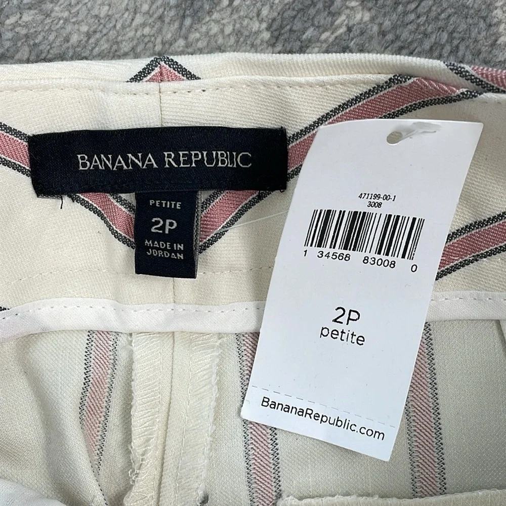 NWT Banana Republic High Rise Wide Leg Crop Pants Linen Blend White Red Stripe
